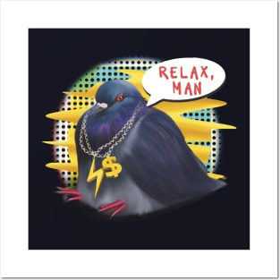 Funny pigeon sitting Relax man Posters and Art